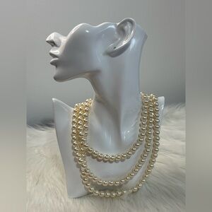 Vintage Classic Ivory Faux Pearl Extra Long Necklace